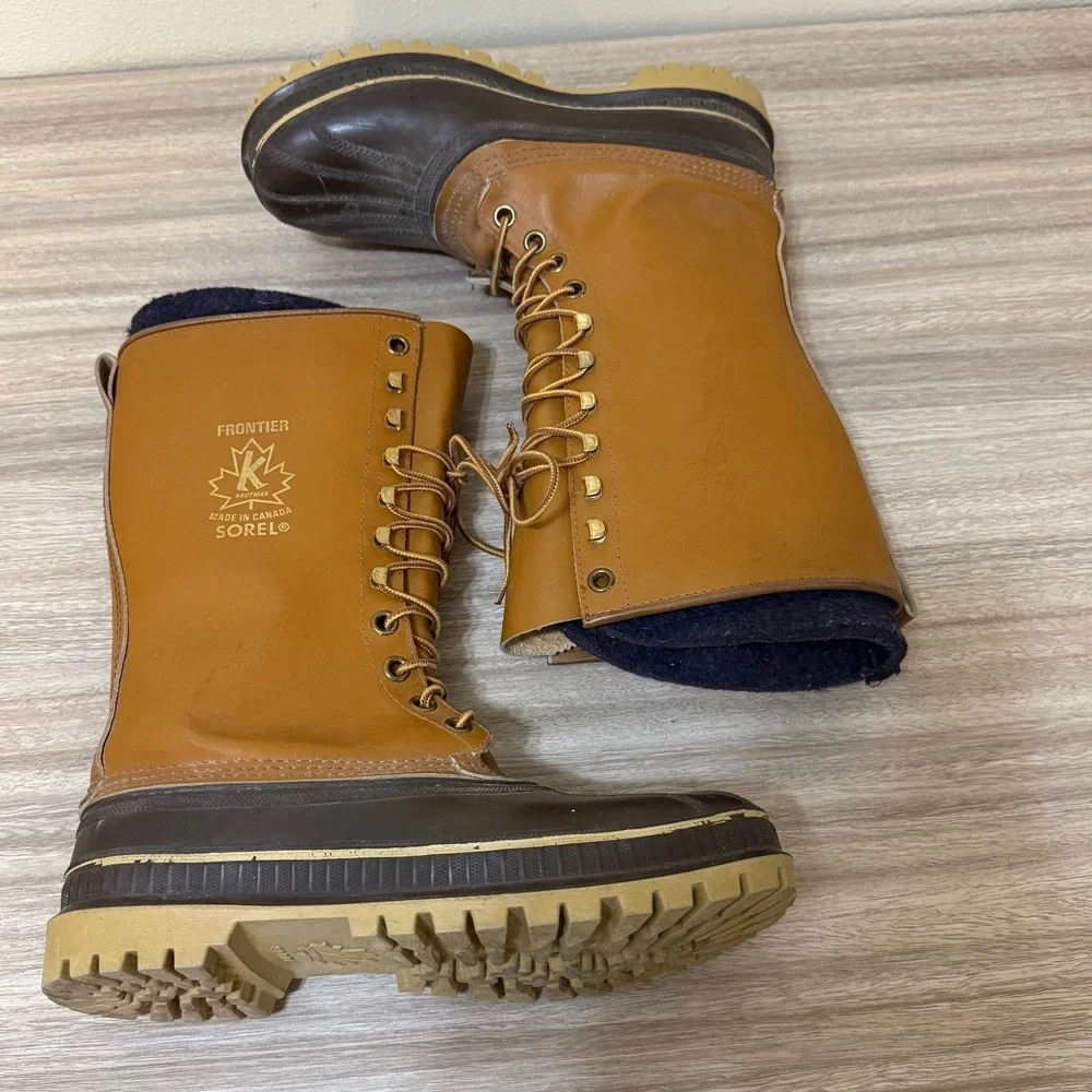 Sorel Men‎ Boots 8 Tan Frontier Duck Leather Waterproof Insulated Winter Canada